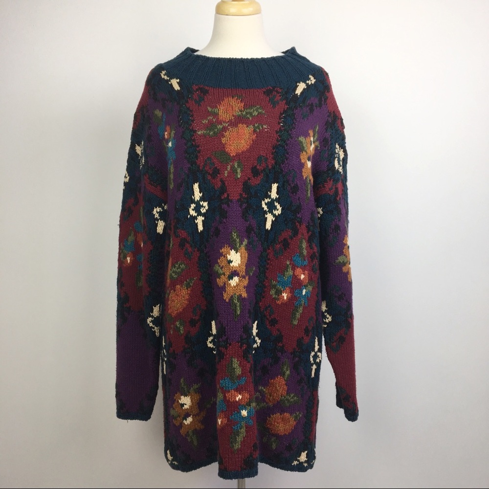 vintage hand knit multicolor sweater tunic dress - Picture 3 of 9